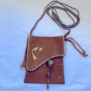 Unique leather crossbody purse. Hand made and painted by artist.
